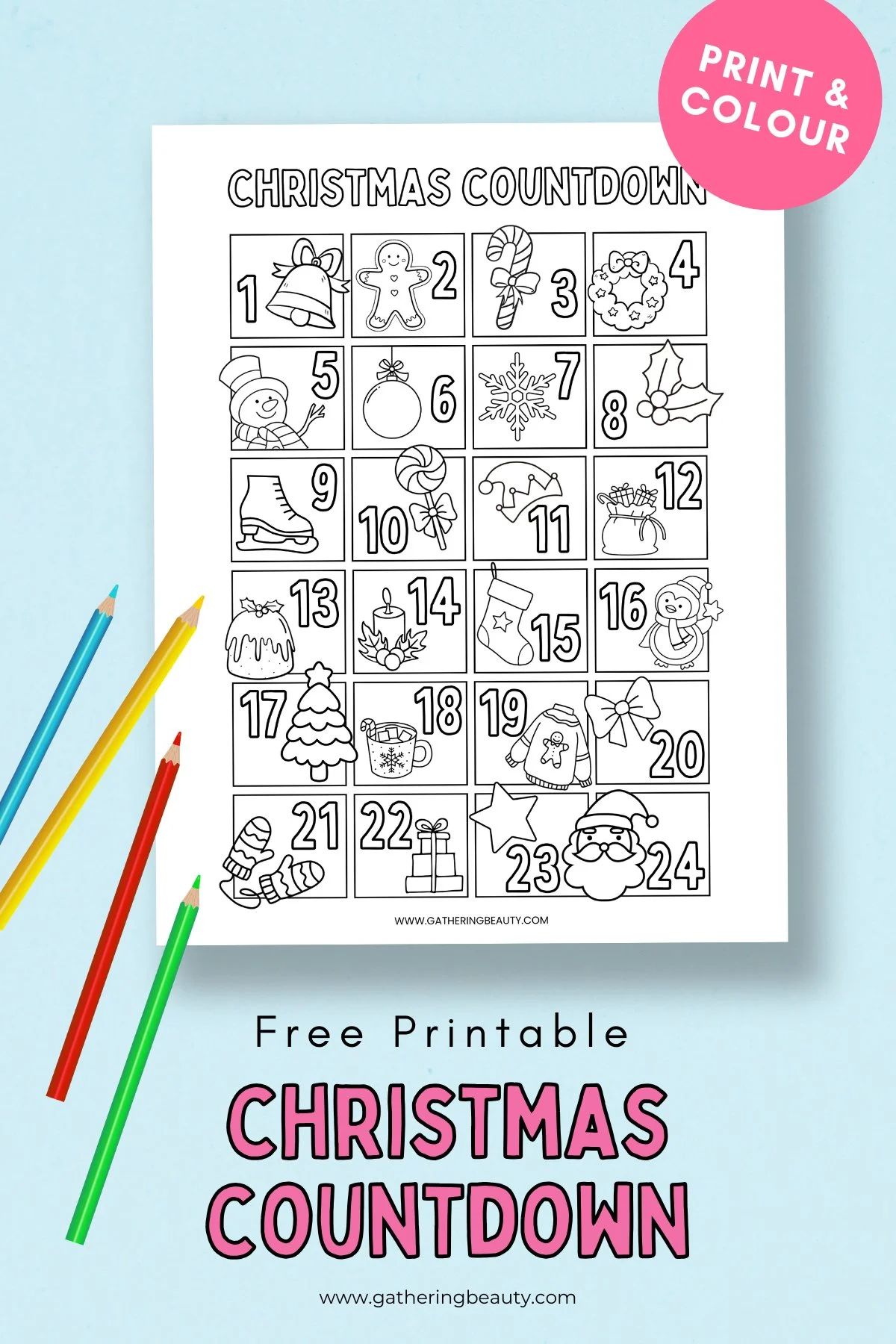free printable christmas countdown to colour — gathering beauty